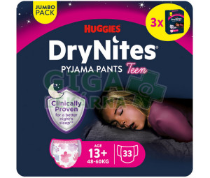 DryNites natahovací kalhotky na noc pro dívky JUMBO box 13+ let / 48-60kg / 3x11ks
