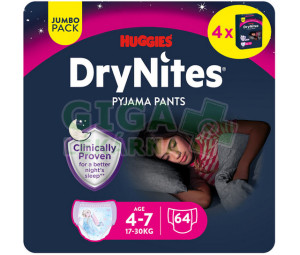 DryNites natahovací kalhotky na noc pro dívky JUMBO box 4-7let/17-30kg/4x16ks