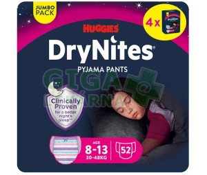 DryNites natahovací kalhotky na noc pro dívky JUMBO box 8-13 let / 30-48kg / 4x13ks